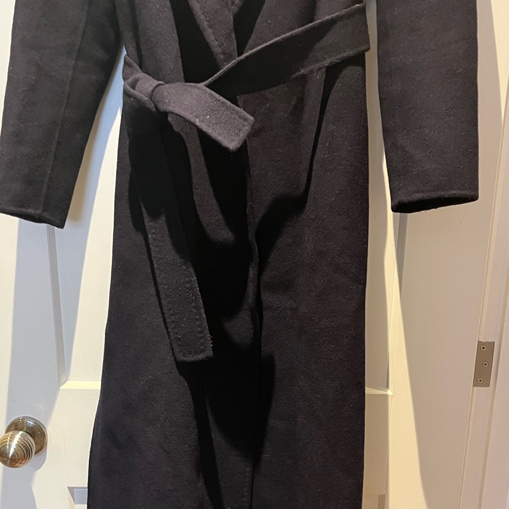 SOLD Massimo Dutti Hand Made Navy Blue Wool Wrap Coat - Picture 7 of 12